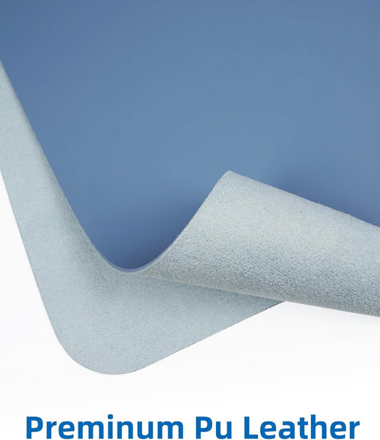 Leather Desk Pad Blotter,Mouse Pad,Office Desk Mat, Non-Slip PU Leather Desk mat,Large Desk mat,Waterproof Keyboard mat for Office/Home/Decor (Grey Blue,31.5" x 15.7")