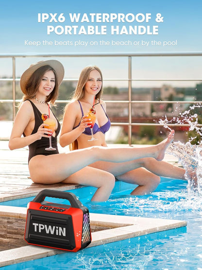 Portable Bluetooth Speakers - Wireless Speaker 80W Peak, Loud Speaker with Light, Strong Bass, BT 5.3, TWS, IPX6 Waterproof, 20H Playtime for Home Party Outdoor Beach Camping - Red