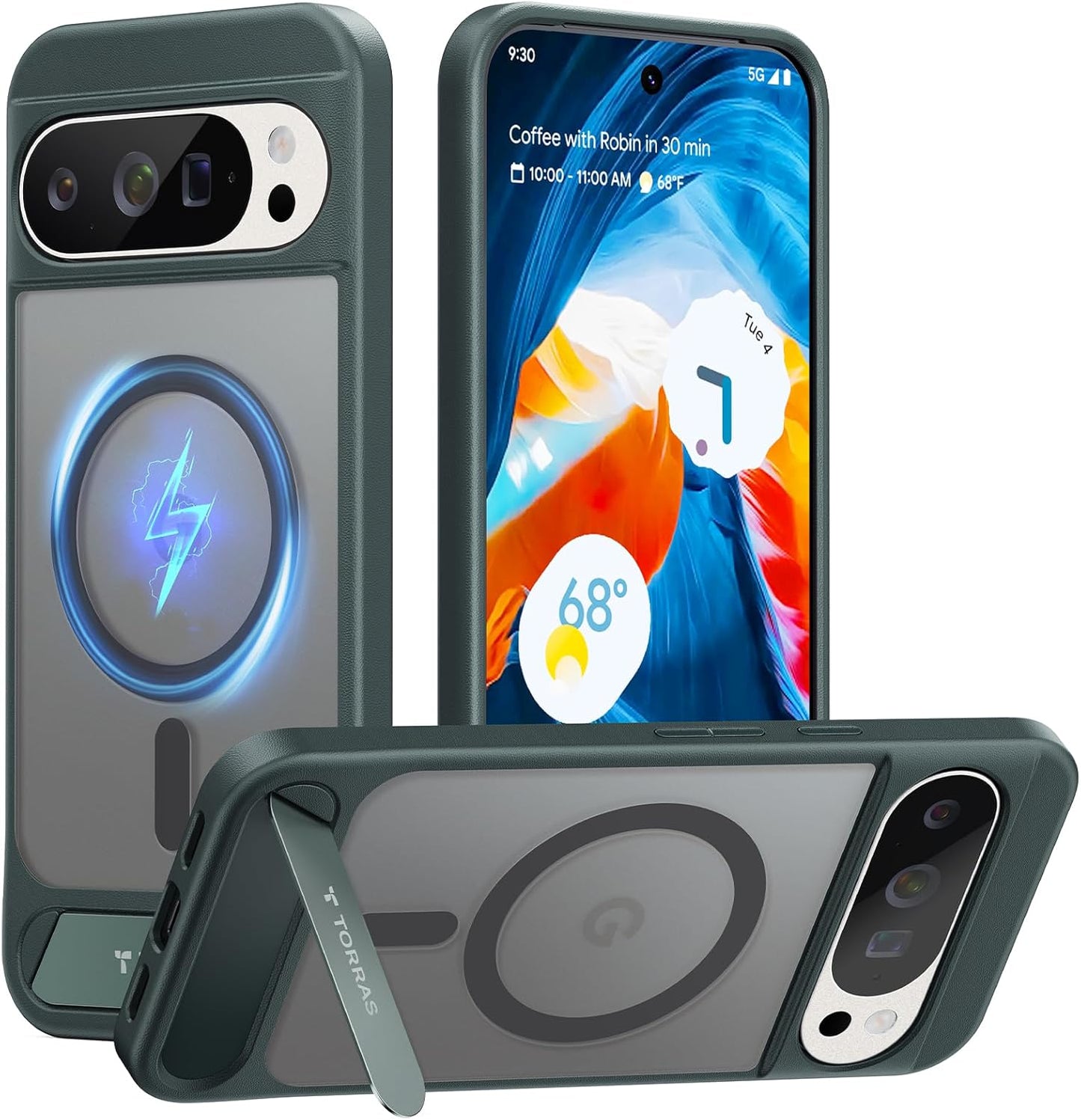 TORRAS Magnetic & Stand for Google Pixel 10 Pro XL Case, Fit for MagSafe, Military Grade Drop Protection, Slim Fit for Google Pixel 10 Pro XL Phone Case with Sturdy Kickstand, Translucent Matte Green