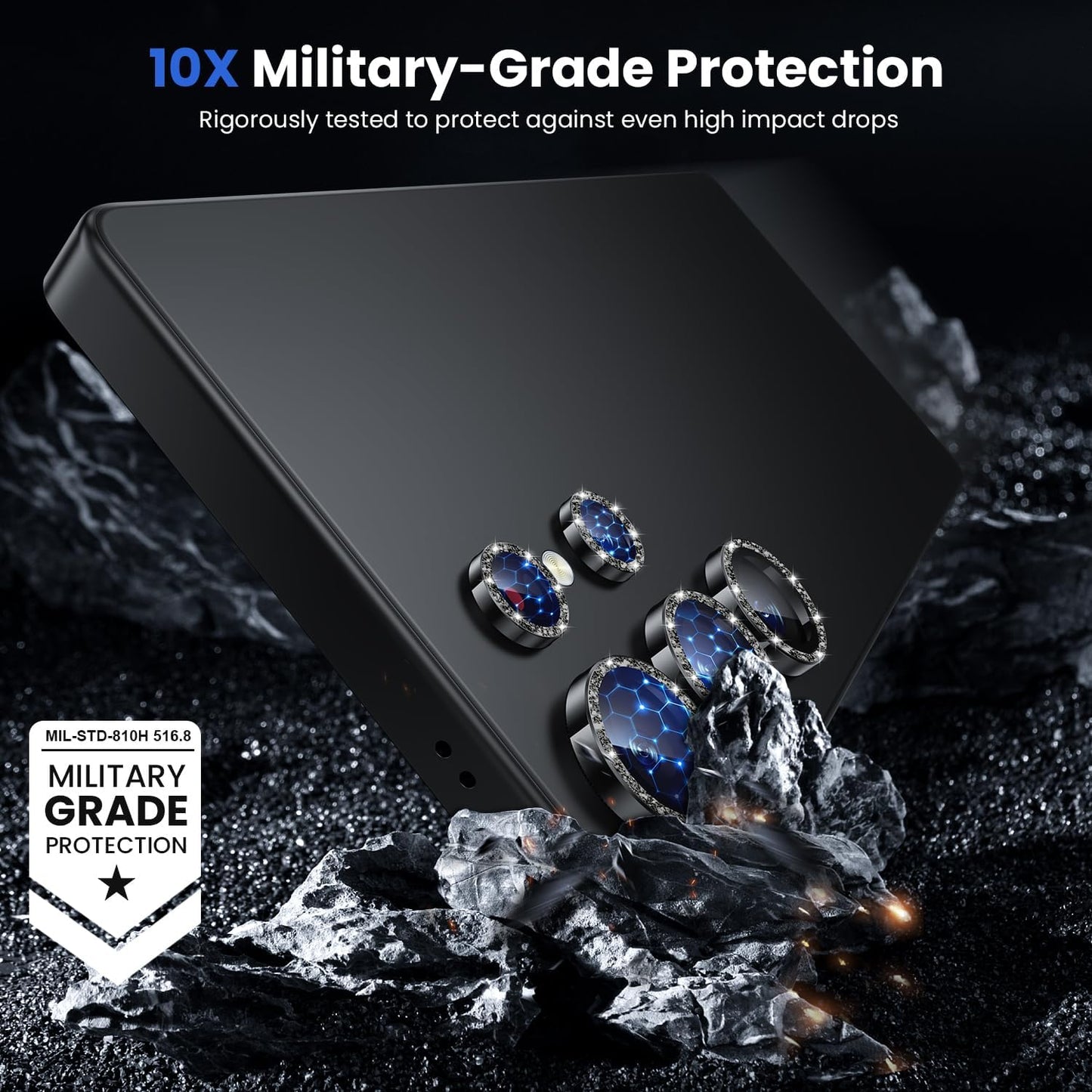 WSKEN for Samsung Galaxy S25 Ultra Camera Lens Protector - Ultra Thin Case Friendly, 9H Shatterproof Tempered Glass with Aluminum Metal Circle Camera Screen Protector Cover Accessories, Glitter Black