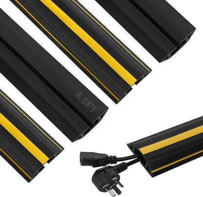 Floor Cord Cover 6.5Ft 2Pcs Heavy Duty PVC Floor Cable Protector Electric Cord Hider Cable Management Floor Strip Extension Cord Covers Cable Raceway for Wires on Floor Inner Channel 1.36" W x 0.43" H
