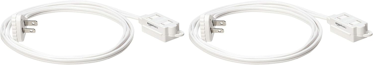 Amazon Basics 6 foot 2-Prong Indoor Rectangle Extension Cord Power Strip - Flat Plug - 13 Amps, 1625 Watts, 125 VAC - 2-Pack, White