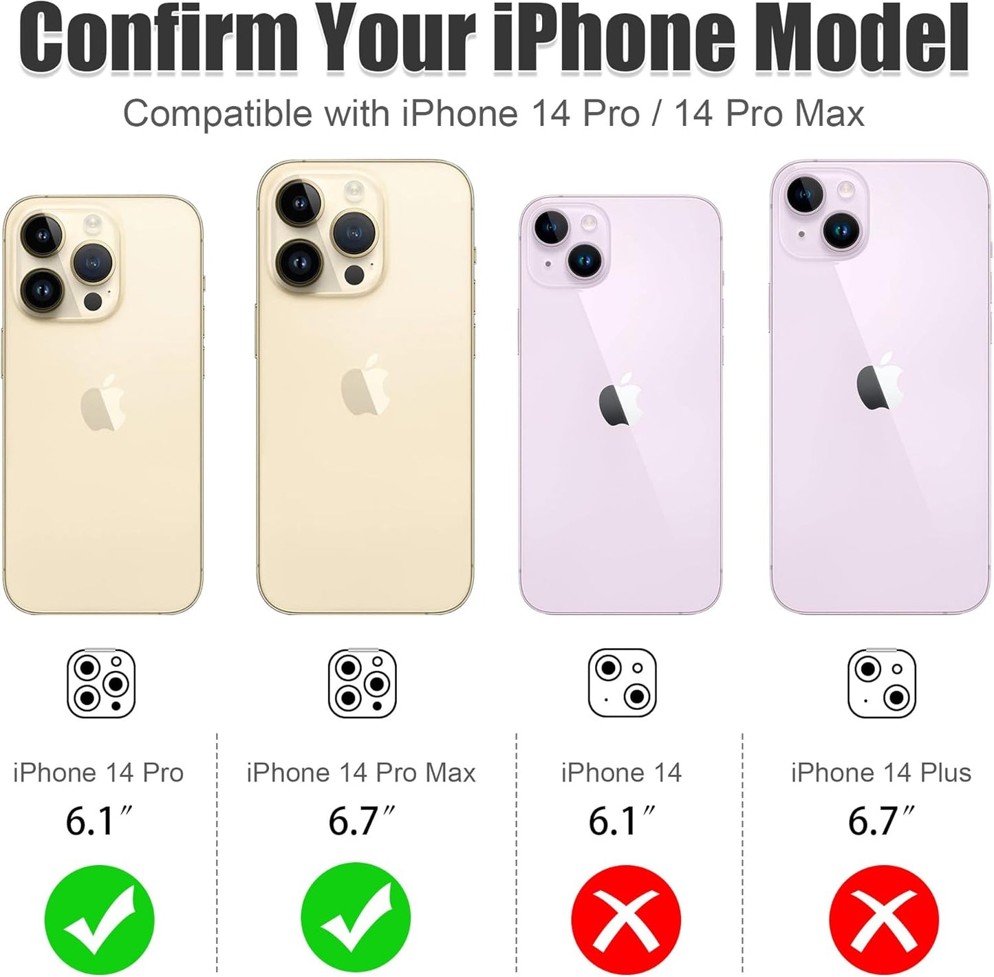 AGVEE 3+3 for iPhone 14 Pro 6.1" / 14 Pro Max 6.7" Camera Lens Protector, Brushed Metal Ring 9H Tempered HD Glass Camera Protector Cover Film, Gold