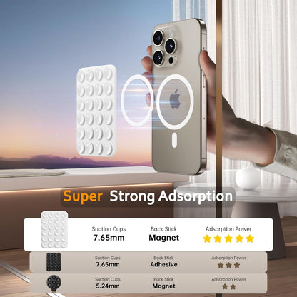 GONEZ Magnetic Suction Cup Phone Mount for MagSafe Case, Removable Silicone Sticky Grip for iPhone 12/13/14/15/16, Hands-Free Selfies and Videos for TikTok & Instagram Influencer/Creator, White