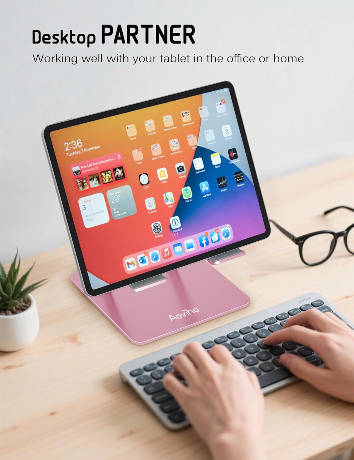 Tablet Stand Holder for Desk, Adjustable Desktop Tablet Holder, Foldable Aluminum Tablet Mount for iPad pro 12.9, iPad Air Mini, Samsung Galaxy Tabs Z Fold Kindle Fire,4-12 inch, Rose Gold