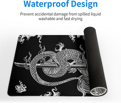 Dragon Gaming Mouse Pad - Black, Large (31.5x11.8 Inch), Non-Slip Base, Stitched Edge for Gaming & Office