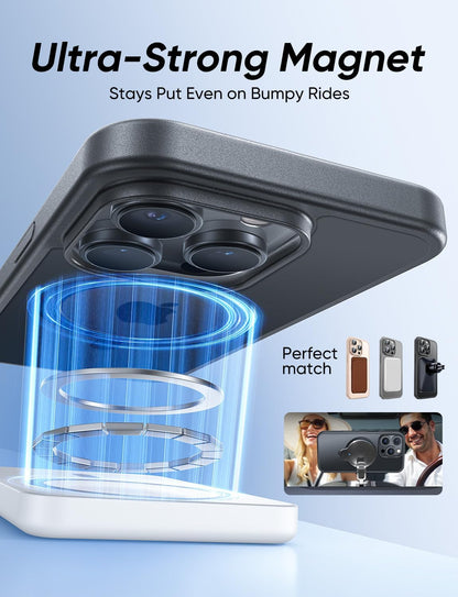 MAGIC JOHN 360° Rotatable Magnetic Invisible Stand for iPhone 15 Pro Case [Camera Control Button] [Compatible with MagSafe] 16FT Shockproof for iPhone 15 Pro Case with Kickstand, Black