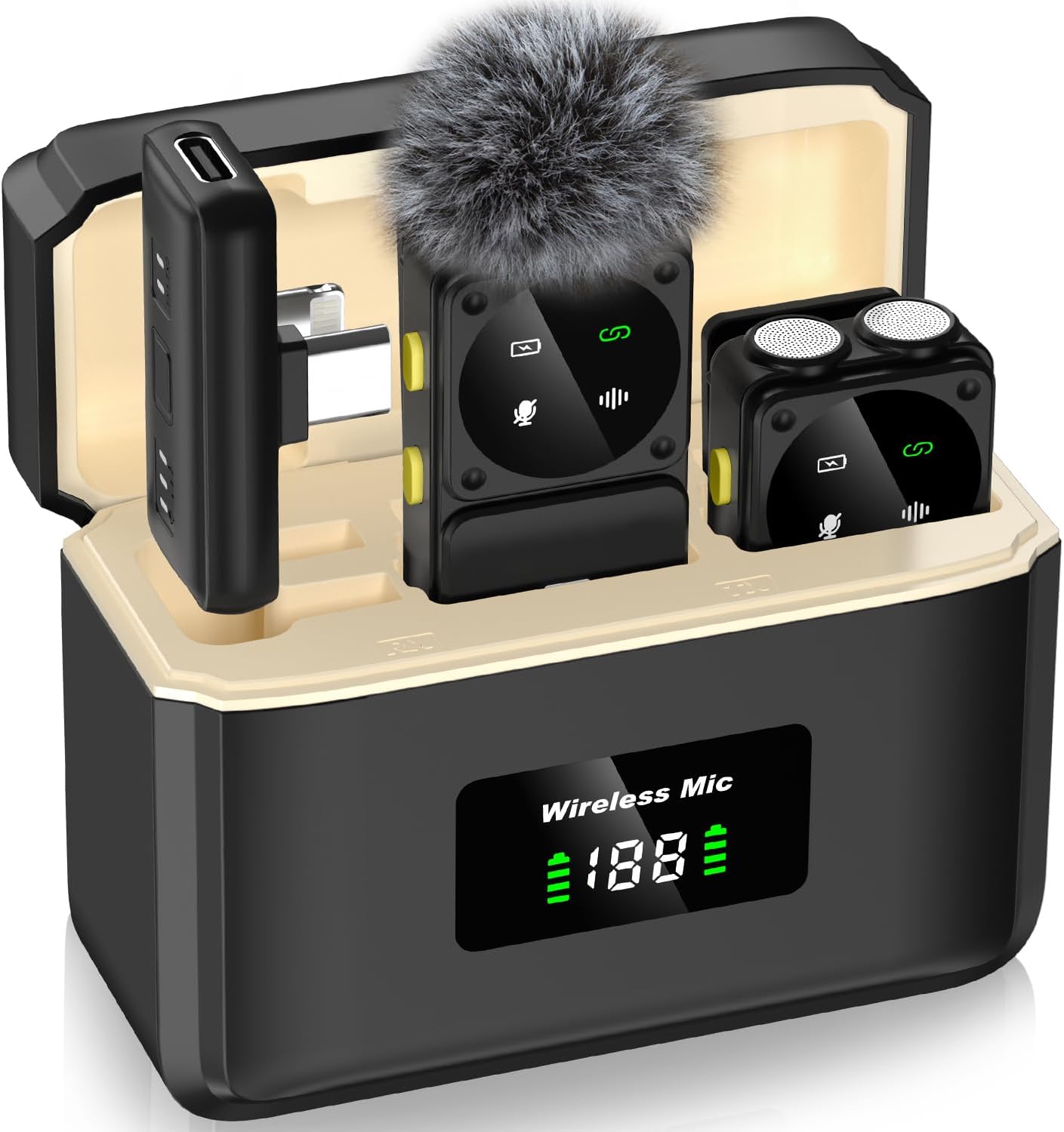 PQRQP Microphone for iPhone/iPad/Android, Mini Microphone with Noise Cancellation, 164ft Transmission, 80H Battery Life with Charging Case, Clip-On Wireless Microphones for YouTube, TikTok, Recording