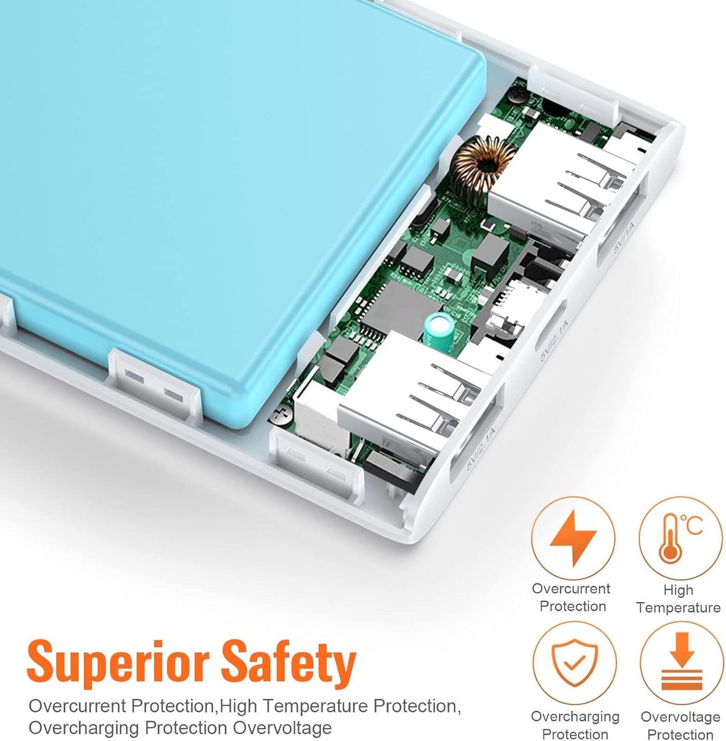 [2 Pack] Portable Charger Power Bank 10000mAh,Ultra Slim Portable Phone Charger with Dual USB Outputs,Backup Charging External Battery Pack Compatible with iPhone 15/14/13/12/11,Android etc-Blue+White