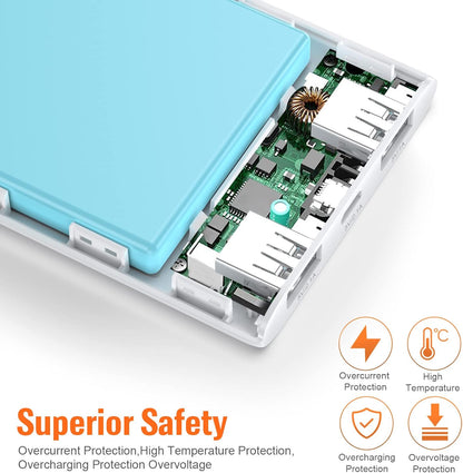 [2 Pack] Portable Charger Power Bank 10000mAh,Ultra Slim Portable Phone Charger with Dual USB Outputs,Backup Charging External Battery Pack Compatible with iPhone 15/14/13/12/11,Android etc-Blue+White