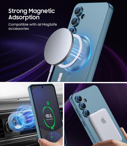 Magnetic for Samsung Galaxy S25 Plus Case [Compatible with MagSafe][Built-in Camera Lens Protector] Slim Soft Silicone Bumper Shockproof Metallic Luster Phone Shell (Green)