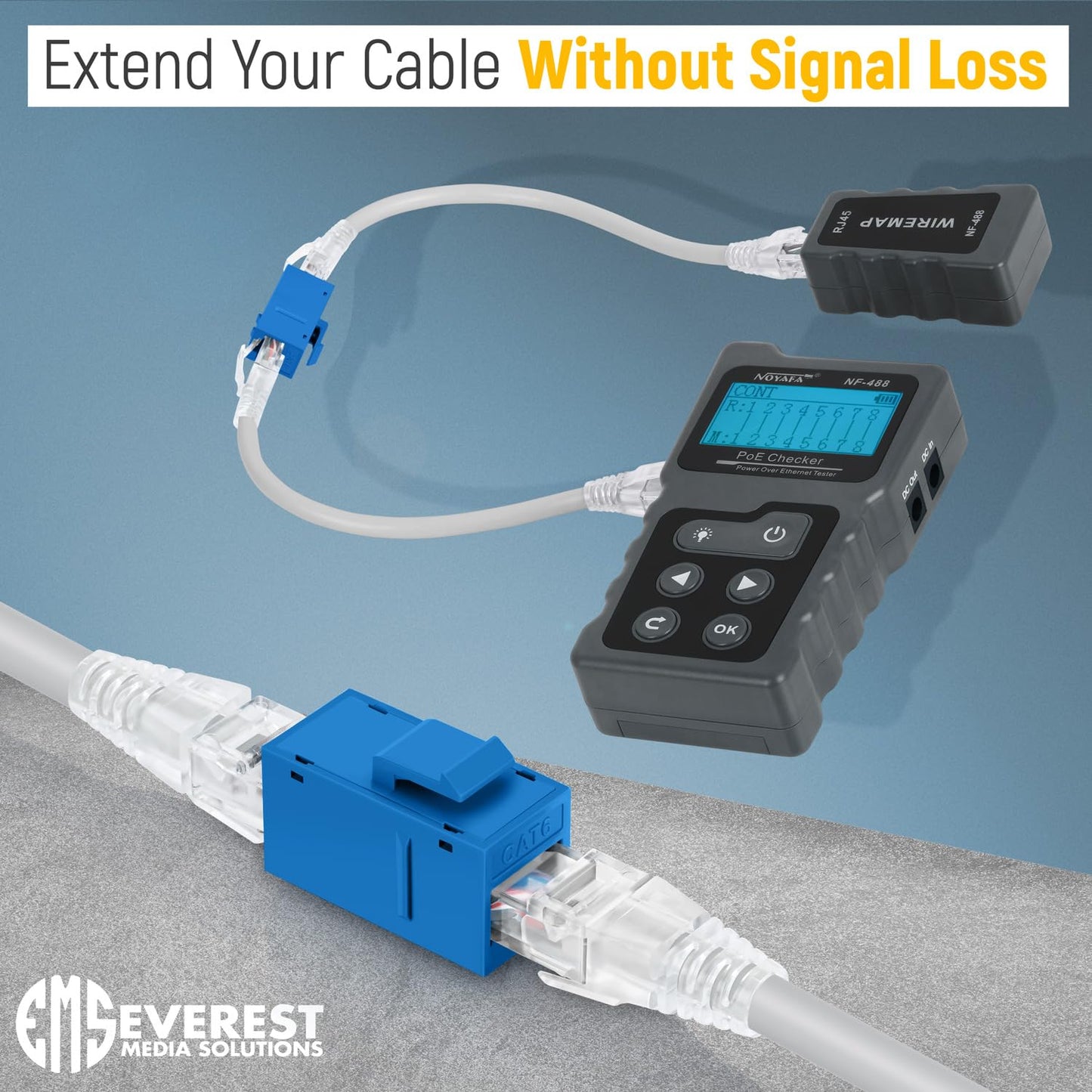 Everest Cat6 RJ45 Keystone Coupler (6-Pack) in Blue - RJ45 Coupler - Cat 6 Couplers - Female to Female Cat6 Keystone Jacks - Ethernet Couplers - Ethernet Cable Extender