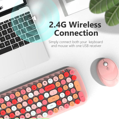 KNOWSQT Wireless Keyboard and Mouse Combo, Light Pink 100 Keys 2.4 GHz Round Keycap Typewriter Keyboards, USB Receiver Plug and Play, for Windows, PC, Laptop, Computer, Desktop