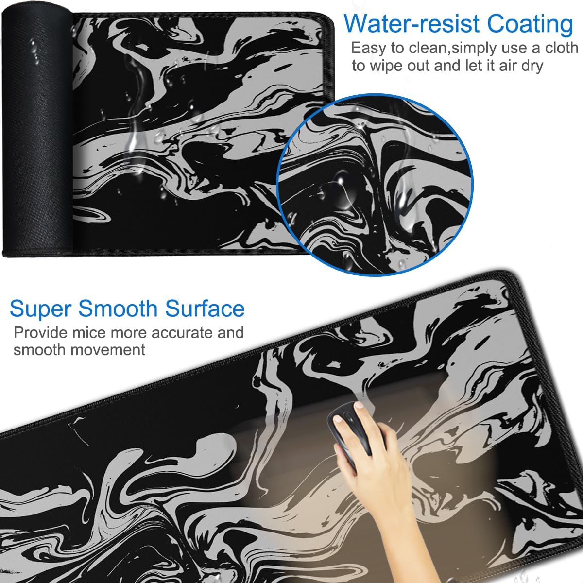 Gaming Mouse Pad, 31.5x15.7 inch Large Extended Computer Keyboard Mouse Mat, Water Resist Non-Slip Mousepad Rubber Base Long XXL Desk Mouse Pad for Gaming, Office & Home, Marble White