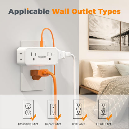 Outlet Extender Surge Protector, TESSAN Multi Plug Splitter with 4 Electrical Outlets 3 USB Ports (1 USB C), Multiple Wall Plug Expander for Home Office Kitchen Dorm Room, White
