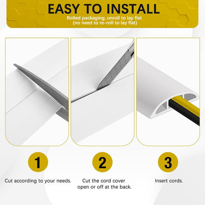 Floor Cord Cover 10FT Cord Covers for Wires on Floor Protect Wires & Prevent Trip Hazards, Easy to Cut for Home, Office, School, Concerts, Cavity W0.6in x H0.32in