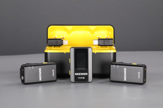 NEEWER CM28 Wireless Lavalier Microphone System with Charging Case Noise Canceling 4GB Storage 9Hrs Recording 48KHz 16 Bit Uncompressed Audio Lapel Mic Compatible with iPhone iPad Android PC Camera