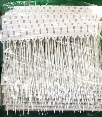 1000 Numbered Plastic Tamper Seals, Zip Ties for Fire Extinguishers Pull Tite Security Tags Disposable Self-Locking Signage - Label Tie 250mm Length (1000 PCS, White)