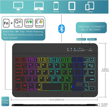DETUOSI Backlit Keyboard Case for Samsung Galaxy Tab A7 Lite 8.7" 2021 (SM-T220/T227U) with S Pen Holder, 3 Viewing Angles Folio Leather Book Cover with Magnetic Closure + Wireless Keyboard Detachable