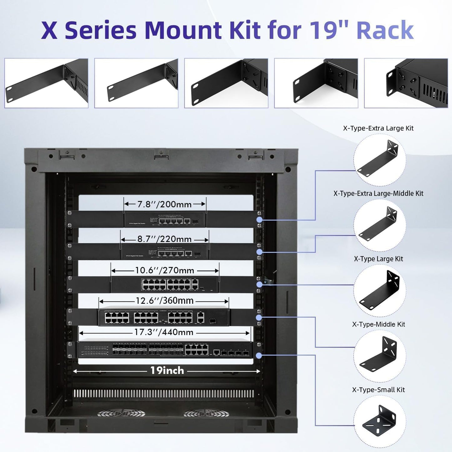 Rack Mount Kit for 17.3 inch Switches, Adjustable Rack Ears for Buffalo Tech, Cisco, NETGEAR,Dell, D-Link, Linksys and TRENDnet Products, Adjustable Hole Distance 14-29mm