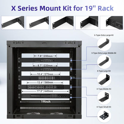 Rack Mount Kit for 7.9 inch Switches, Adjustable Rack Ears for Netgear, Cisco, D-Link, TRENDnet and HP Products, Mount 7.9" Wide to 19" Equipment, Adjustable Hole Distance 14-30mm