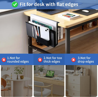LUKETURE Laptop Holder, Steel Desk Side Storage, No Drill Standing Desk Accessories, Clamp on Laptop Mount with Pen Holder, Fits Flat Edge Tables 0.3" to 2.8" (Black, L(2 Tier))