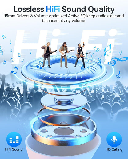 Wireless Earbuds Bluetooth 5.3 Headphones, 40Hrs Playback Stereo Ear Buds with LED Display Charging Case IPX7 Waterproof in-Ear Earphones with Mic for Phone Tablet Laptop Sports, White