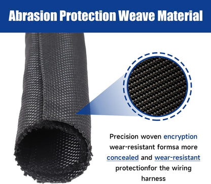 Braided-Wiring-Loom Black Mesh Woven Split-Sleeves for Automotive/Electrical/Multi-Cable Strings Cabling Management Protector Covering (1/2" - 28 Feet)