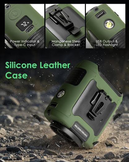 Portable Waist Fan Clip on, Personal Wearable Belt Fan 10000mAh Rechargeable Battery Under Shirt,5 Speeds with light, Neck Fan Hands-Free Cooling For Outdoor Camping Travel (Green)