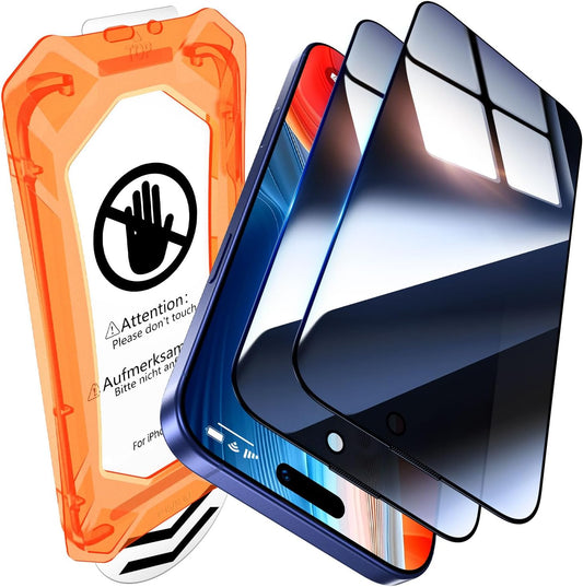 UniqueMe for iPhone 16 / iPhone 15 Privacy Screen Protector - [Military Grade Shatterproof & 9H+ Hardness] Screen Protector 16/15 Tempered Glass Full Coverage Protection, Easy to install, 2 Packs