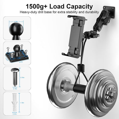 PLDHPRO Tablet Mount for Truck, Heavy Duty Drill Base Tablet Holder for Car Dashboard, Adjustable 2-Stage Stand Compatible with iPad, Galaxy Tab/Z Fold, 5.1-15.6'' Phone Tab for Wall, Vehicle, Boat