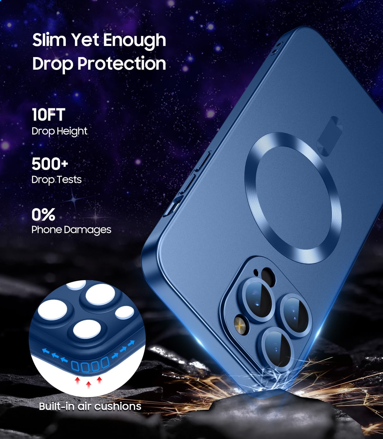 Magnetic for iPhone 15 Pro Case [Compatible with MagSafe][Built-in Camera Lens Protector] Slim Soft Silicone Bumper Shockproof Metallic Shine Phone Case (Blue)