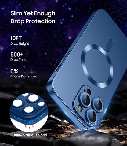 Magnetic for iPhone 16 Pro Case [Compatible with MagSafe][Built-in Camera Lens Protector] Slim Soft Silicone Bumper Shockproof Metallic Luster Phone Case (Blue)