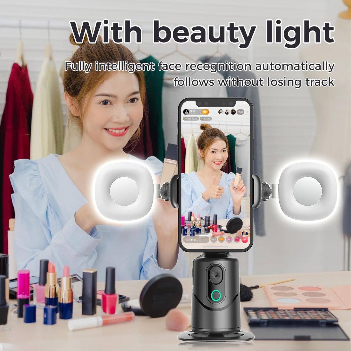 Auto Face Tracking Phone Holder,No App Required,360° Rotation Phone Camera Stand with Remote and Gesture Control, Smart Shooting Tripod for Vlog/TIK Tok Live Streaming YouTube Video Recording