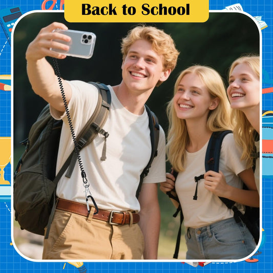 SHANSHUI Phone Lanyard Tether, Anti Theft Spring Phone Strap, 4 x Phone Pacthes & Climbing Hook Universal Phone Lanyard for Keys Outdoor Skiing Hiking Fishing Fitting for All Smartphones - 2PCS Black