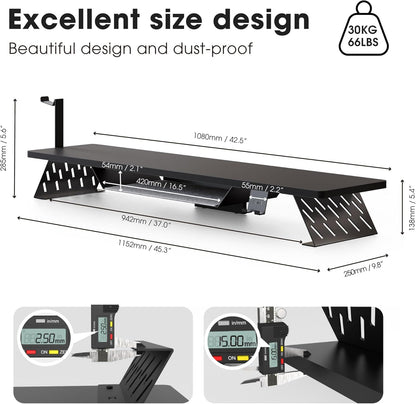 Fenge Dual Monitor Stand, 42.5 Inch Monitor Riser for Desk, Wood Desk Shelf for 2 Monitors, 2 Tier Monitor Shelf with Headphone Stand & Phone Holder