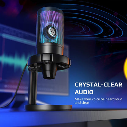 Fifine USB Microphone for PC Gaming, Computer Desktop Streaming Microphone with Mute Button, Gain Knob for Video Podcast, RGB Mic for PS4/PS5, Laptop A6NEO