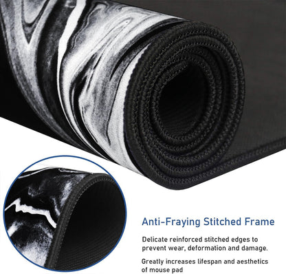 Large Extended Gaming Mouse Pad with Stitched Edges, Durable Non-Slip Natural Rubber Base, Waterproof Computer Keyboard Pad Mat for Esports Pros/Gamer/Desktop/Office/Home - Black White