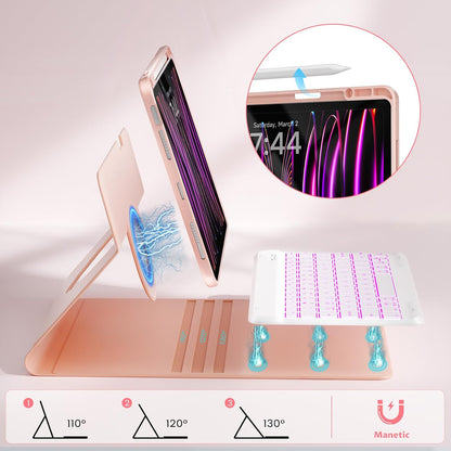 OYEEICE Keyboard Case for iPad Pro 12.9 inch 6th Gen 2022, 5th 2021, 4th 2020, Rotating Detachable Clear Cover with 7 Colorful Backlit Keyboard Wireless, Pencil Holder, Auto Wake/Sleep - Pink