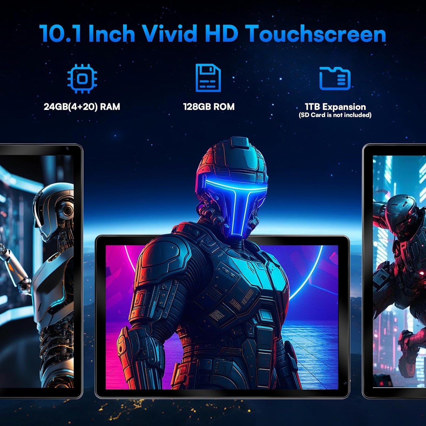 2025 Latest Upgraded Android 15 Tablet 10 Inch, 24GB+128GB+1TB Expand, WiFi 6 BT 5.4, Type-C Fast Charging, Dual Camera, Widevine L1 HD IPS Screen with Keyboard