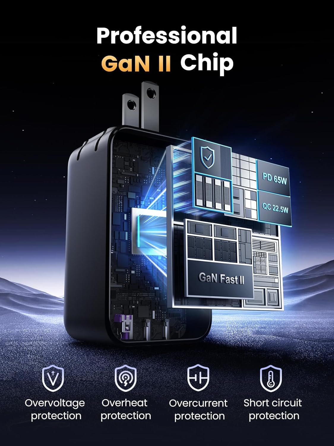 UGREEN 65W USB C Charger Block, Nexode 3-Port GaN Fast Type C Charger, Compact Foldable Power Adapter for MacBook Pro/Air, Dell XPS, iPhone 16/15, iPad Pro, Galaxy S25, (Black)