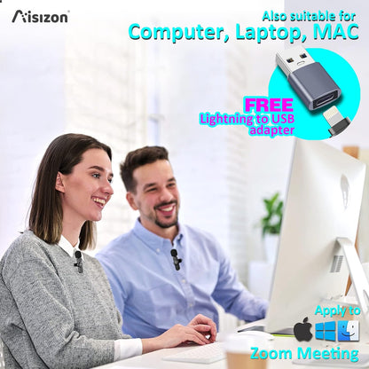 Wireless Lavalier Microphone for iPhone7-14, Wireless Clip Mic, Clip on Microphone A3d, for iPhone, iPad, Computer, Zoom Meeting, Video Recording, tiktok