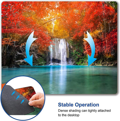 Mouse Pad, Natural Landscape Mouse Mad, Square Waterproof Mouse Pad Non-Slip Rubber Base MousePads for Office Laptop, 9.5"x7.9"x0.12" Inch(Waterfall in Autumn Forest)