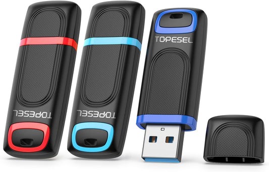 TOPESEL 128GB Flash Drive 3 Pack, USB 3.0 Thumb Drives High Speed Memory Stick Jump Drive Zip Drive for Data Storage and Backup (Three Mixed Colors: Red Blue Cyan)
