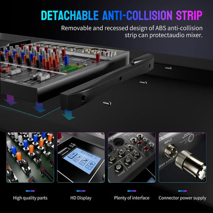 Professional DJ Audio Mixer - NEW BAXS 6 Channel DJ Bluetooth Controller Sound Mixer,USB Interface,6 XLR Mic/Line Input,AUX,FX Processor MP3 Player,+48V Phantom For Karaoke Studio Streaming Recording