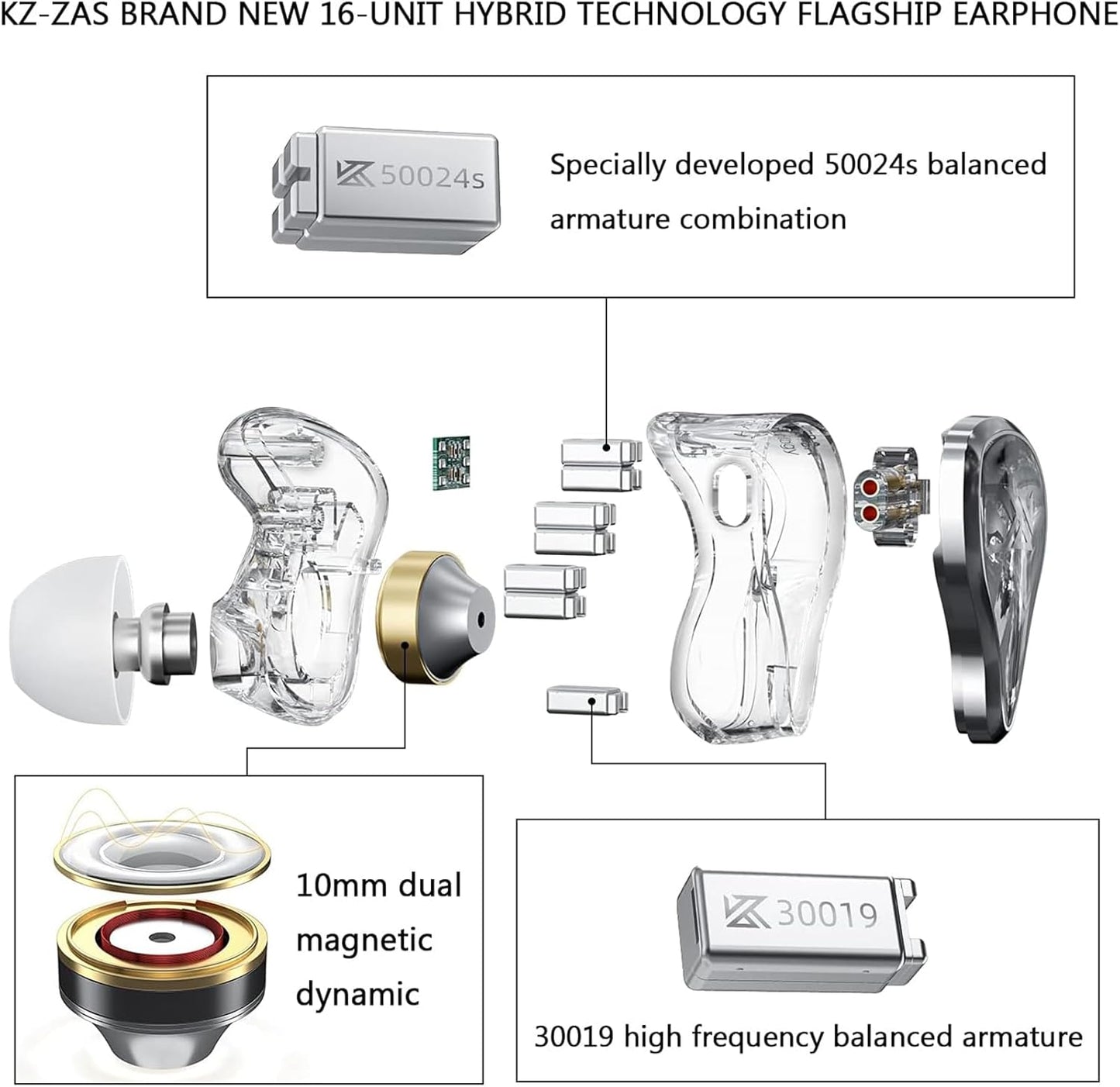 CCA KZ ZAS in Ear Monitor Headphones 16 Units 7BA 1DD Hybrid Drivers HiFi IEM Earphones High Clarity Wired Earbuds for Musicians Singers Audiophile Dj Drummers
