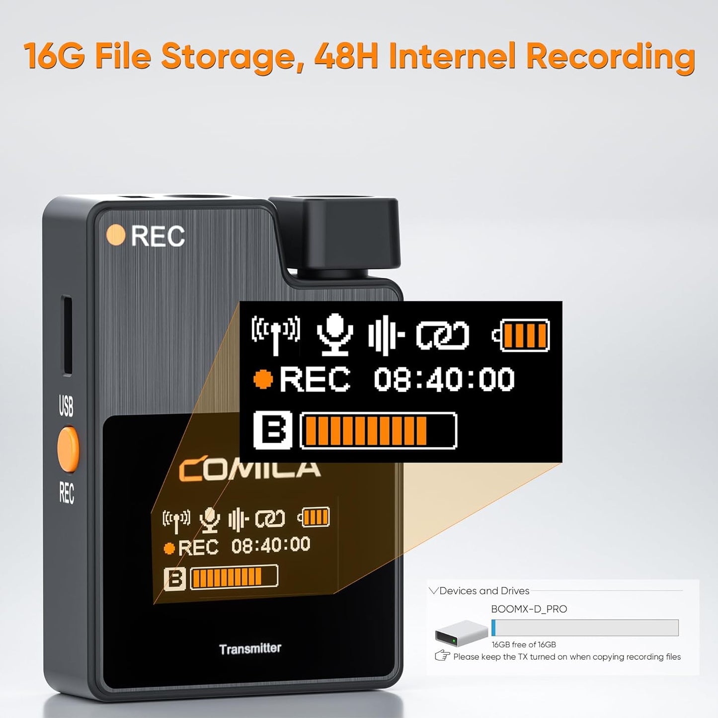 COMICA BoomX-D2 PRO Wireless Lavalier Microphone for iPhone Android Camera PC, Lapel Mic with 16GB Storage, Safety Audio Track, Noise Cancellation, Lav Mic for YouTube TikTok Video Recording