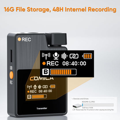 COMICA BoomX-D2 PRO Wireless Lavalier Microphone for iPhone Android Camera PC, Lapel Mic with 16GB Storage, Safety Audio Track, Noise Cancellation, Lav Mic for YouTube TikTok Video Recording