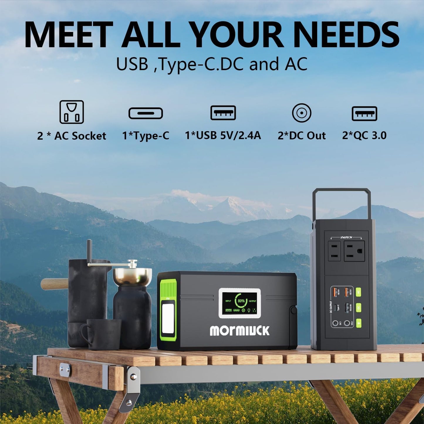 Portable Power Station 127W (Peak 150W),88.8Wh Solar Generator(Solar Panel Optional), Power Supply with 110V AC Outlet, 1*Type-C, 2*QC3.0, Solar Powered Generator for Emergency Backup, Camping