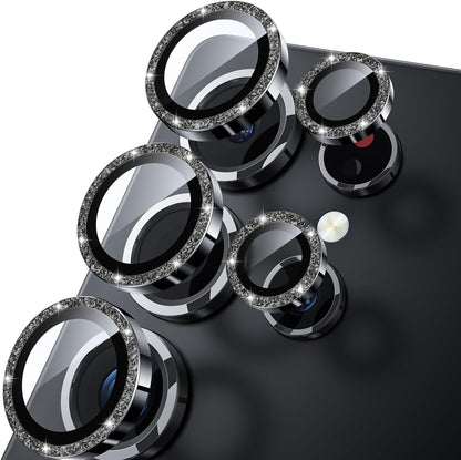 WSKEN for Samsung Galaxy S25 Ultra Camera Lens Protector - Ultra Thin Case Friendly, 9H Shatterproof Tempered Glass with Aluminum Metal Circle Camera Screen Protector Cover Accessories, Glitter Black